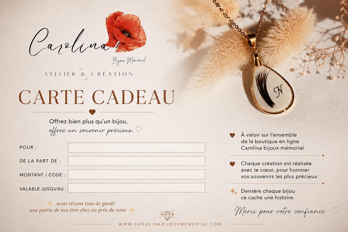 🎁 Carte cadeau-Carolina bijoux Mémorial